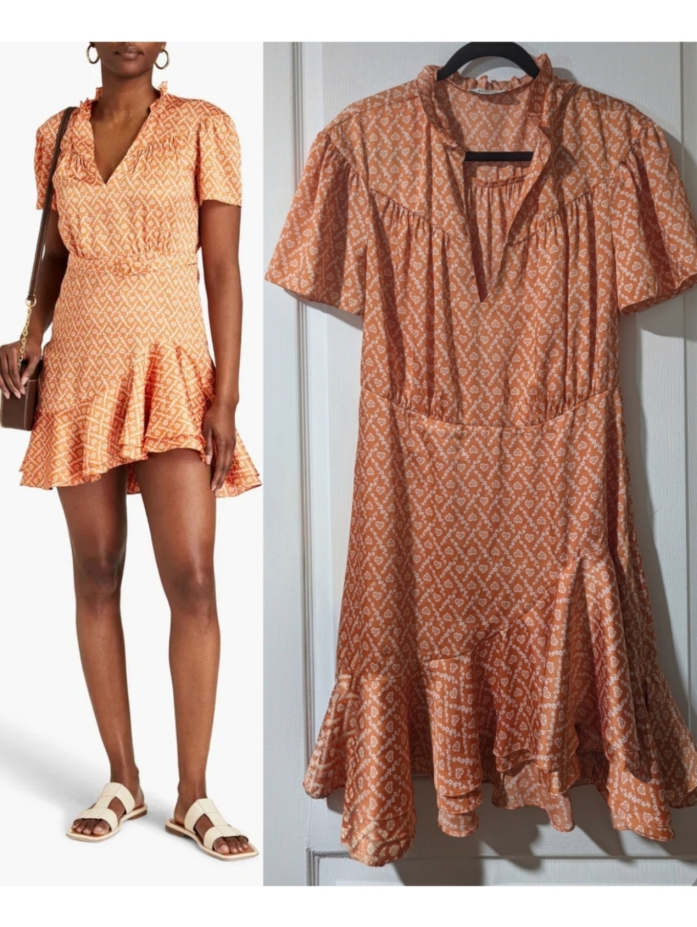 Sandro | Suzen Ruffled Floral Mini Dress In Orange